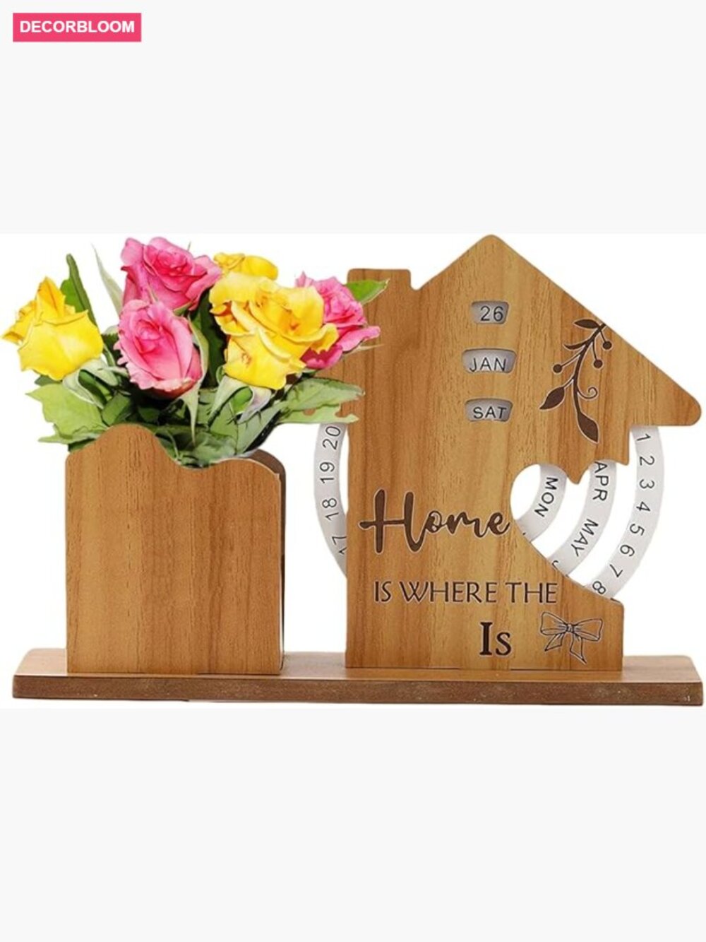 Retro Wooden Perpetual Calendar with Pen Holder - Rotating Desk Calendar
